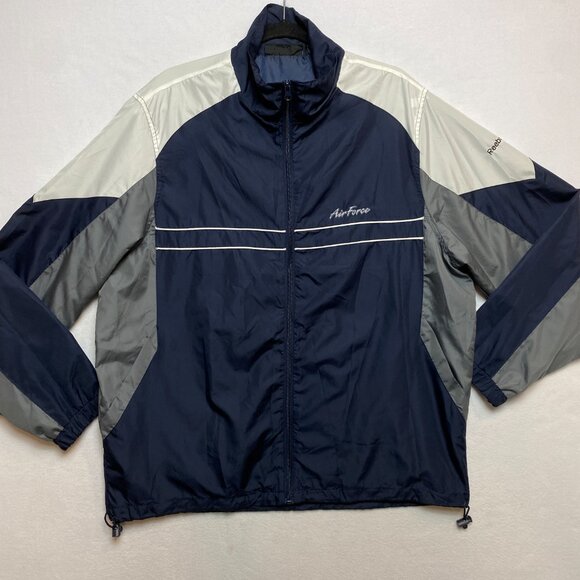 Reebok Air Force Windbreaker Jacket Men's L Navy Colorblock Full Zip - Picture 2 of 13